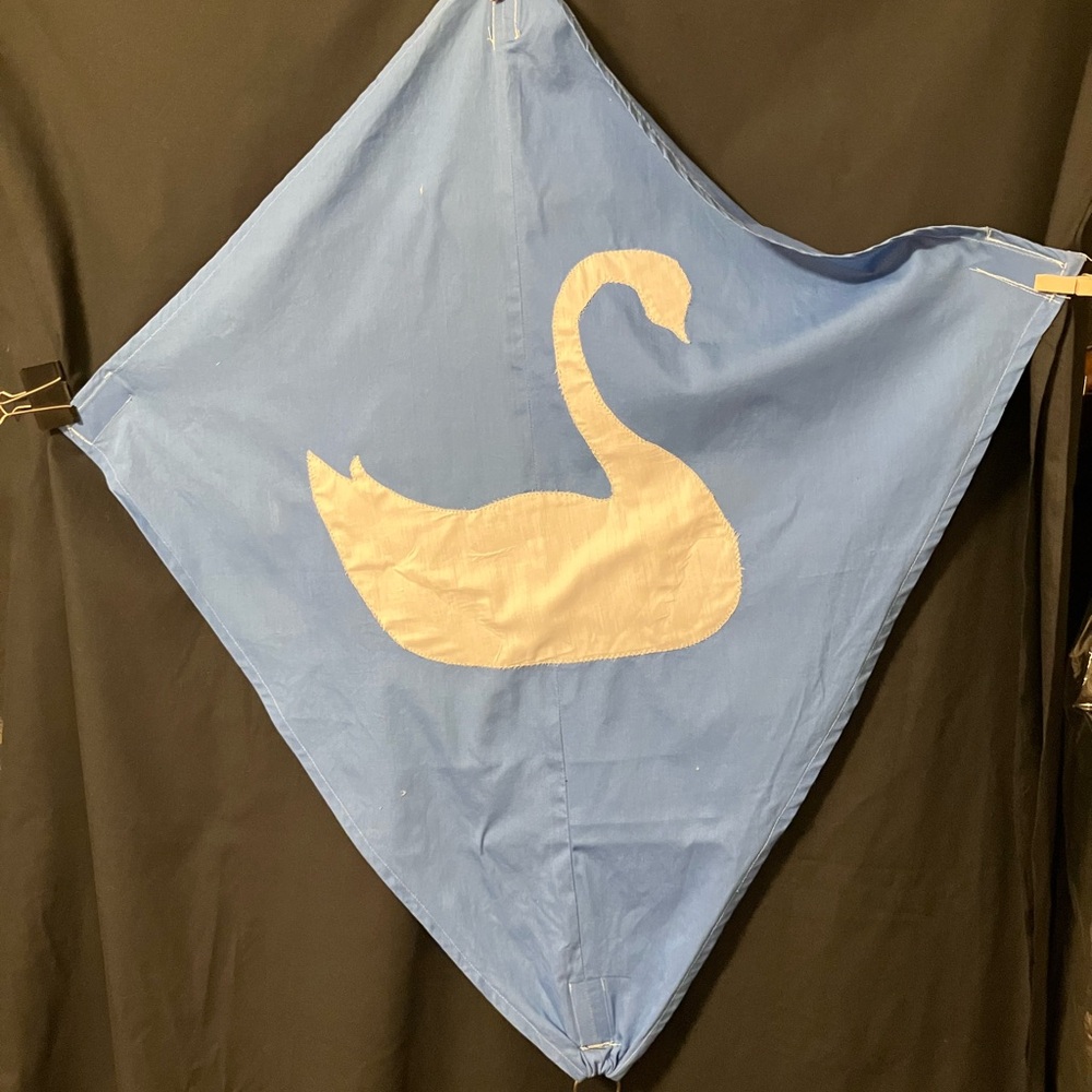 Homemade Blue Kite with Swan Design & Long Tail - all cotton